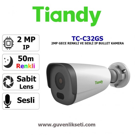 Tiandy TC-C32GS 2mp starlight sesli ip bullet kamera gece performansı